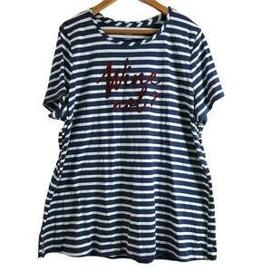 Lane Bryant Size 22/24 Wine Not Graphic blue Striped T-Shirt Short Sleeve Womens